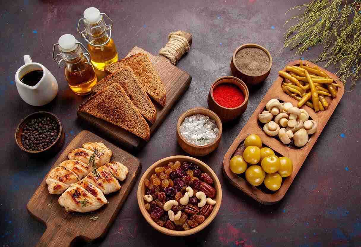 Premium food products including spices, dry fruits, and cooking ingredients